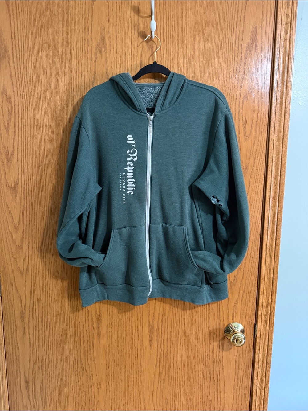 Ol' Republic Vertical Logo Zip-Up Hoodie in Deep Green